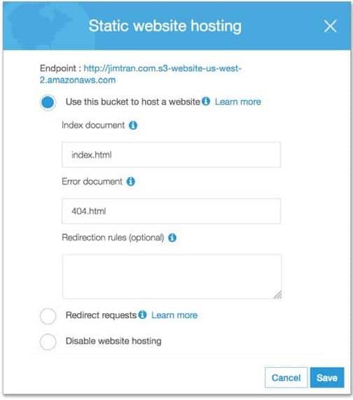 Bucket Configuration S3 for static website hosting